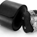 Leather Travel Watch Case, Single Watch Gift Box with Pillow, Portable Jewelry Watch Storage Roll Organizer Carrying Case for Display, Men, Women, Luxury Black