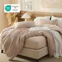 Bedsure 100% Cotton Duvet Cover King Size with Fitted Sheet - 4 Pieces Khaki Waffle Weave Duvet Covers, PureWowen Breathable Bedding Set Includes 1 Duvet Cover 104x90, 1 Fitted Sheet, 2 Pillow Shams