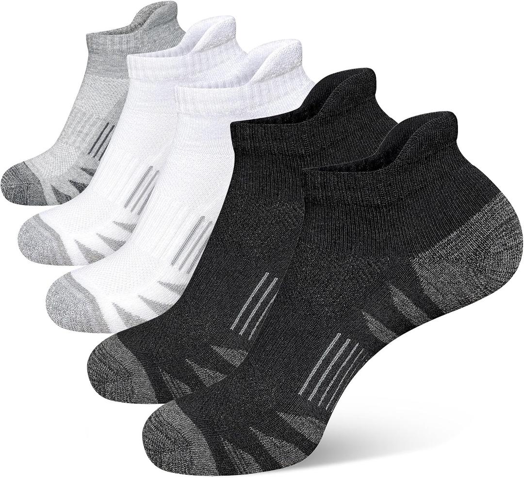 Heyoboy Men's Athletic Cushioned Cotton Socks Anti-blister Wicking Breathable Running Ankle Socks 5 Pairs, Size 9-12