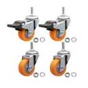 1" M6x15 Stem Casters Bolt Threaded Wheels,TPR Mute Rubber Swivel Single Caster Screws in Wheel Small with 2 Brake Locks-Orange