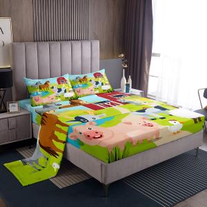 Farm Animal Bed Sheets Set Boys Pig Dog Cow Goat Duck Sheet Set for Kids Teens Ultra Soft Rustic Farmhouse Sheets with Deep Pocket Fitted Sheet Farm Nursery Decor Bedding Set Room Decor Twin Size