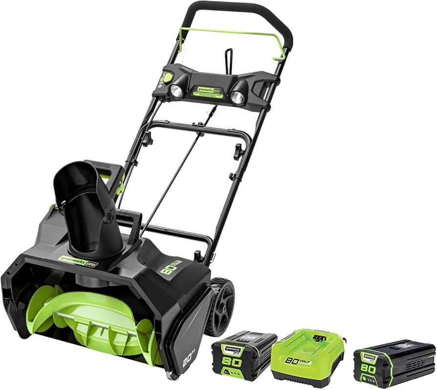 Greenworks Pro 80V 20 inch Snow Thrower with 2Ah Battery and Charger with Greenworks Pro 80V 4Ah Lithium Ion Battery GBA80400