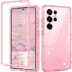 DUEDUE for Samsung Galaxy S25 Ultra Case, Glitter Sparkle Heavy Duty Cover Hybrid Hard PC Rugged Shockproof Transparent Protective Bling Phone Case for Samsung S25 Ultra, Pink/Glitter