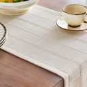 ZeeMart Linen Checked Table Runner, 13x48 Inches Ivory, Textured Woven Farmhouse Table Runners 48 Inches Long, Off White Plaid Dresser Scarf for Kitchen Dining Holiday Everyday Decor