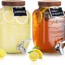 Mustry Glass Drink Dispenser for Parties, 1 Gallon Beverage Dispenser with Spigot Solid Stainless Steel, Used as Lemonade Dispenser Sun Tea Jar Kombucha Jar, Set of 2 (Double)