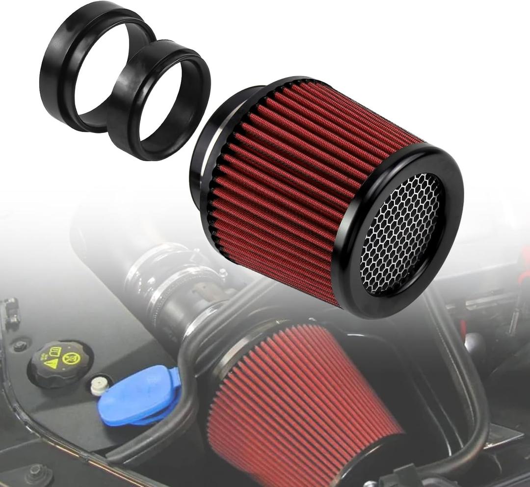 RULLINE 76mm 89mm 102mm Air Filter 3" 3.5" 4" Cold Air Intake Universal Clamp-On Air Filter Three Different Size High Flow Round Tapered Cone Cool Cleaner Red