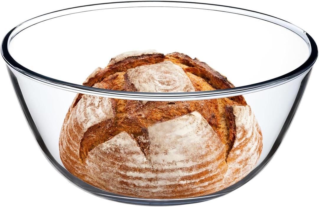 4.7QT Large Glass Mixing Bowl Clear Glass Salad Cooking Bowls for Sourdough, Salad and Storage Prepping and Baking