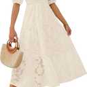 ZESICA Women's 2026 Summer Short Puff Sleeve Crewneck Smocked Floral Lace Flowy A Line Tiered Maxi Dresses (Beige, L)