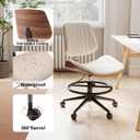 Drafting Chair, Ergonomic Office Chair with Walnut Wood Back Support, Armless PU Leather Desk Chair with Height-Adjustable, Thick Cushion for Home, Bar, Drafting, Office (Beige), 21.5"D x 10"W x 21"H