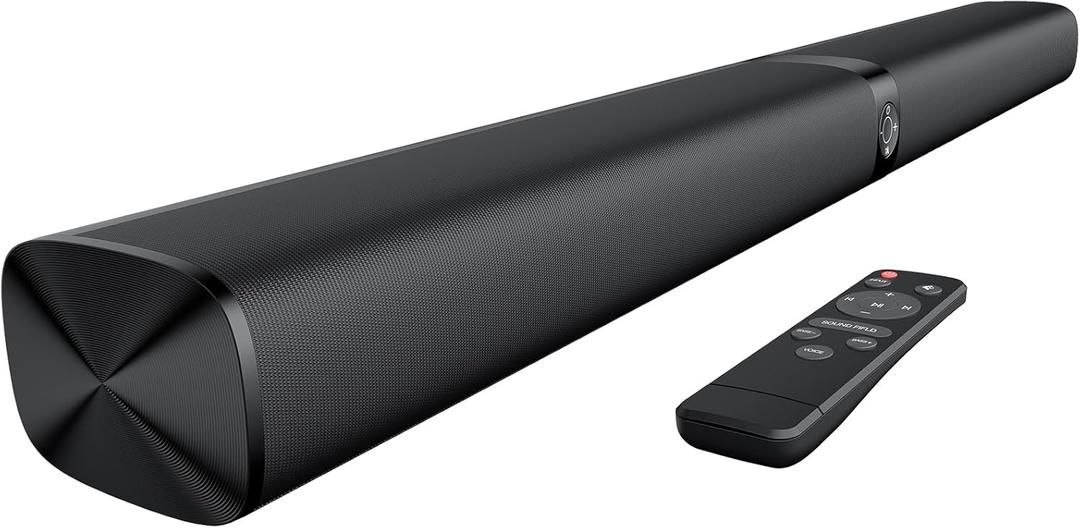 Sound Bar for Smart TV, Soundbar with Bluetooth/ARC/Opt/AUX Connect, Auto Volume Boost, 3 Equalizer Modes, 2 in 1 Detachable Soundbar for TV/PC/Gaming/Projectors (Black)
