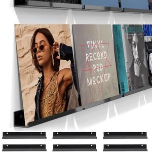 MEIHAOME 9.8Inch Vinyl Record Shelf Wall Mount 12 Pack Black Metal Vinyl Holder Wall Album Record Holder Display CD Display Art Works Display,Wall Mount Storage Rack for Office Home