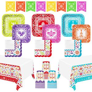 Fiesta Party Supplies Kit for 24 - Ultimate Celebration Pack Including Paper Plates, Napkins, Cups, Tablecloth & Banner | Ideal for Mexican Birthday, Taco, & Cinco de Mayo party Decorations