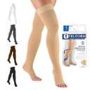 Truform 20-30 mmHg Compression Stockings for Men and Women, Thigh High Length, Dot-Top, Open Toe, Beige, Medium