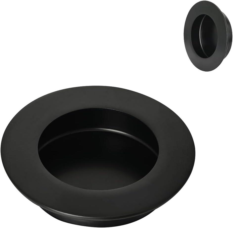 HOMOTEK 2 Pack Round Sliding Closet Door Handles Diameter 2-1/2 in(65mm) Black Flush Pocket Pulls Recessed Bypass Door Handles, Stainless Steel Barn Door Finger Pull Set