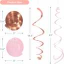Pink Hanging Swirl Decorations for Party 42PCS Rose Gold Foil Ceiling Streamers with Hooks for Birthday, Bridal Shower, Bachelorette, Holiday Celebrations