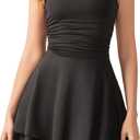 Slimming Dresses for Women Ruched Square Neck Black Dinner Mini Dress Club Night Bodycon Sexy Short Sundress (S)