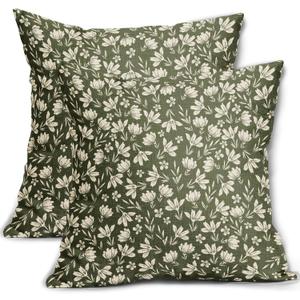 Olive Green Pillow Covers 20x20 Set of 2 Vintage Floral Rustic Old Style Cute Flower Print Decorative Outdoor Pillowcases Seasonal Farmhouse Throw Cushion Case Decor for Couch Sofa Bed
