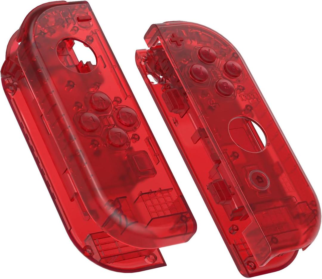 eXtremeRate DIY Replacement Shell Buttons for Nintendo Switch & Switch OLED, Transparent Clear Red Custom Housing Case with Full Set Button for Joycon Handheld Controller - Console Shell NOT Included