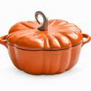 Pumpkin Cocotte, Dutch Oven Pot With Lid,Cast Iron Cooking Pot,Non Stick Pumpkin Pot,Stew Soup,Serves 3-5,Halloween Thanksgiving Decor Gift (Orange)