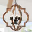 21.65'' Farmhouse Wood Chandelier, 6-Light Rustic Dining Room Light Fixture, Orb Chandelier Light Adjustable Height, Wood Pendant Lighting for Kitchen Island Foyer Living Room Hallway