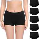 Molasus Womens Cotton Boy Shorts Panties Ladies High Waisted Full Coverage Stretch Underwear Multipack(Regular&Plus Size) (Large, Black)