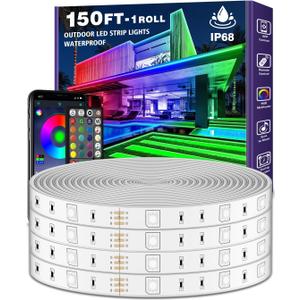 AILBTON 150ft Outdoor LED Strip Lights Waterproof,IP68 Outside Led Light Strips Waterproof with Bluetooth App Remote Control, Music Sync RGB Exterior Led Rope Lights for Balcony, Deck, Roof, Garden, Pool