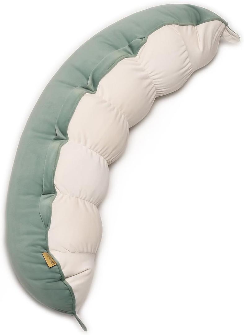 Peallow(Pat. Pend)  Long Round Body Pillow for Adults, Bolster Pillow for Sleeping, Soft and Supportive Pillow for Sleeping & Lumbar Support (Green-White, 29.5")