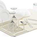 Umbra Udry Rack and Microfiber Dish Drying Mat-Space-Saving Lightweight Design Folds Up for Easy Storage, Standard, Linen