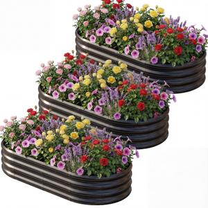 AHEONLAR 3 Pack 631ft Galvanized Raised Garden Bed, Oval Durable Planter Boxes Outdoor for Vegetables, Fruits, Flowers and Plants, Quick Assembly, Black