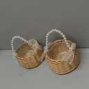 2 PCS Wicker Rattan Flower Girl Basket Wedding Flower Girl Basket with Pearl Handle and Bow Fairy Flower Basket Handwoven Easter Basket Wicker Basket for Wedding Flower Girl(Brown)