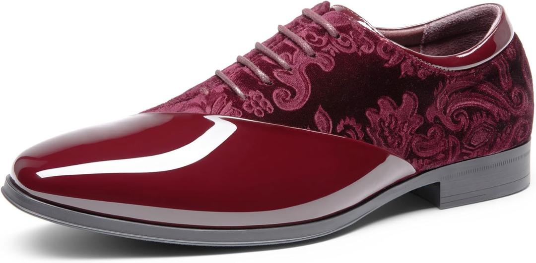 Bruno Marc Men's Dress Tuxedo Shoes Classic Patent Velvet Lace-up Formal Caden Oxford (10, Dark Red)