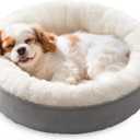 Love's cabin Round Donut Cat and Dog Cushion Bed, 25in Pet Bed for Small or Medium Dogs, Anti-Slip & Water-Resistant Bottom, Soft Durable Fabric Pet Beds, Washable Calming Cat & Dog Bed Grey