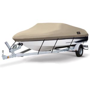 Heavy Duty Oxford Ployester Made Trailerable Boat Cover,Fits V-Hull,Tri-Hull, Runabout Boat Cover (Model E - Length:20'-22' Beam Width: up to 100", Beige)