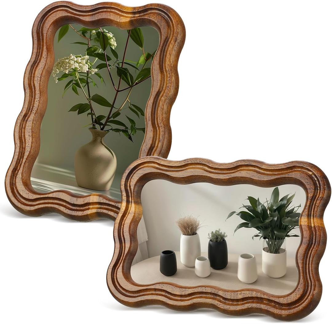 RattanView 4 x 6 Wood Scalloped Rustic Picture Frame Farmhouse Photo Frame with Acrylic Wavy Edge Vintage Acacia for Tabletop Vertical and Horizontal Display(2 Pcs)