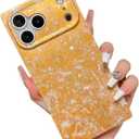 Elegent Pearl with Glitter Powder Compatible with iPhone Rectangle Edge Case, Slim Soft TPU Silicone Protective Bumper Cases Cover(Gold,17 Pro Max)