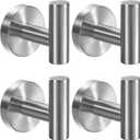 Kruodop Towel Hooks for Bathroom,4 Packs Wall Mount Towel Holder,Black Matte Wall Robe Hook,Stainless Steel Heavy Duty Door Hanger Towel Hook for Kitchen, Bedroom,Hotel,Pool,Coats - Silver