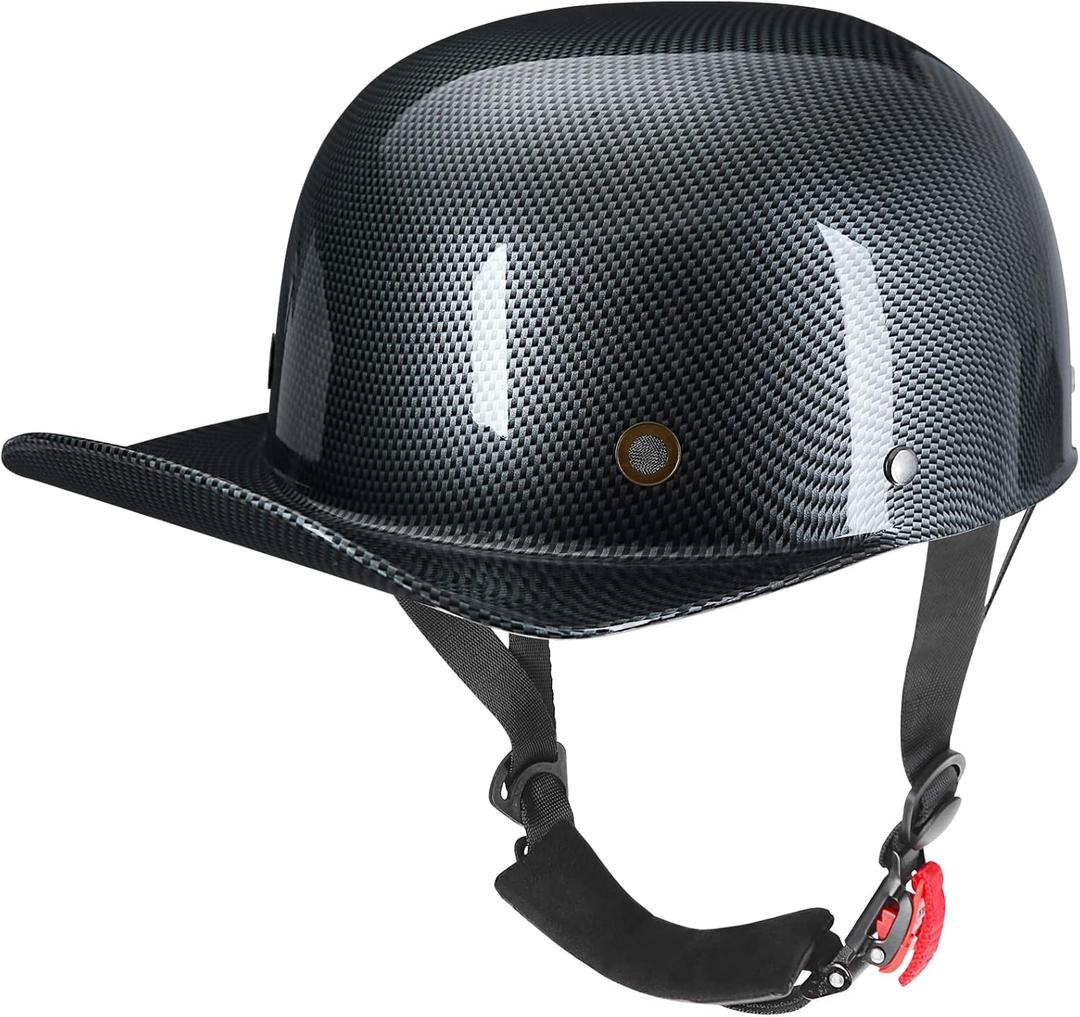 Yesmotor Baseball Style Cap Retro Motorcycle Helmet Unisex-Adult - DOT Approved (Carbon Fiber, XL)