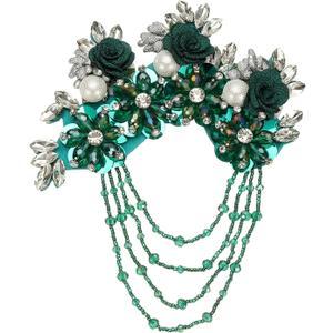 PATIKIL Flower Rhinestone Appliques for Dresses, 3D Green Rhinestone Applique Embellishments Handmade 7 Flowers Crystal Sequin Sewing Patches for Wedding