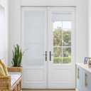 NICETOWN Magnetic Blackout Door Blinds, No Drill Roll Up French Door Curtain for Window, Thermal Insulated Light Blocking Shades for Sidelight Glass Window, 24" W x 64" L, Greyish White, 1 Panel