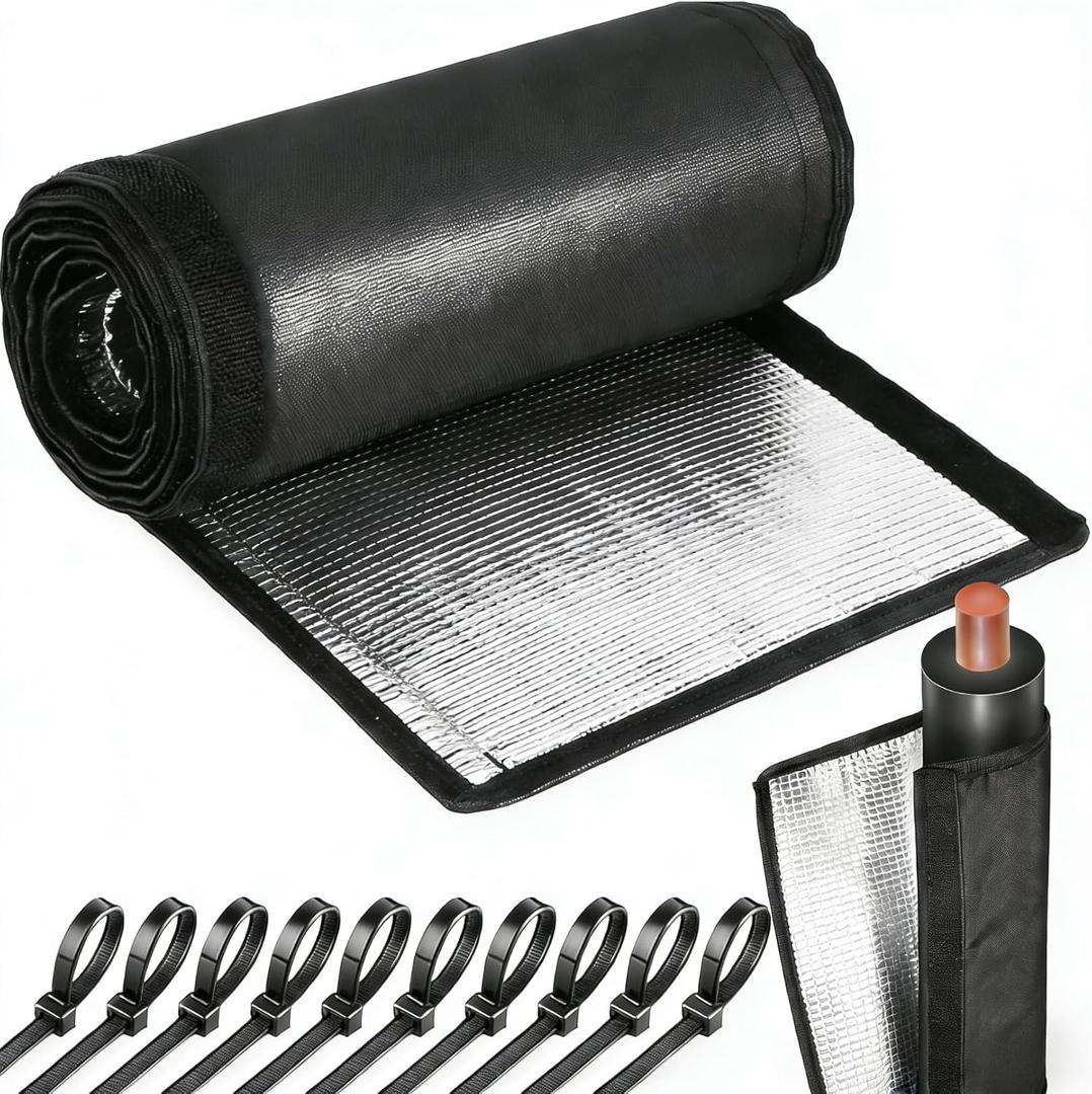 3-Layer HVAC Copper Pipe Insulation Cover, 72''x10.2'' 600D Oxford AC Line Insulation Cover Outdoor, Air Conditioner Line Insulation Sleeve, HVAC Foam Wrap for Mini Split & Heat Pump, Black
