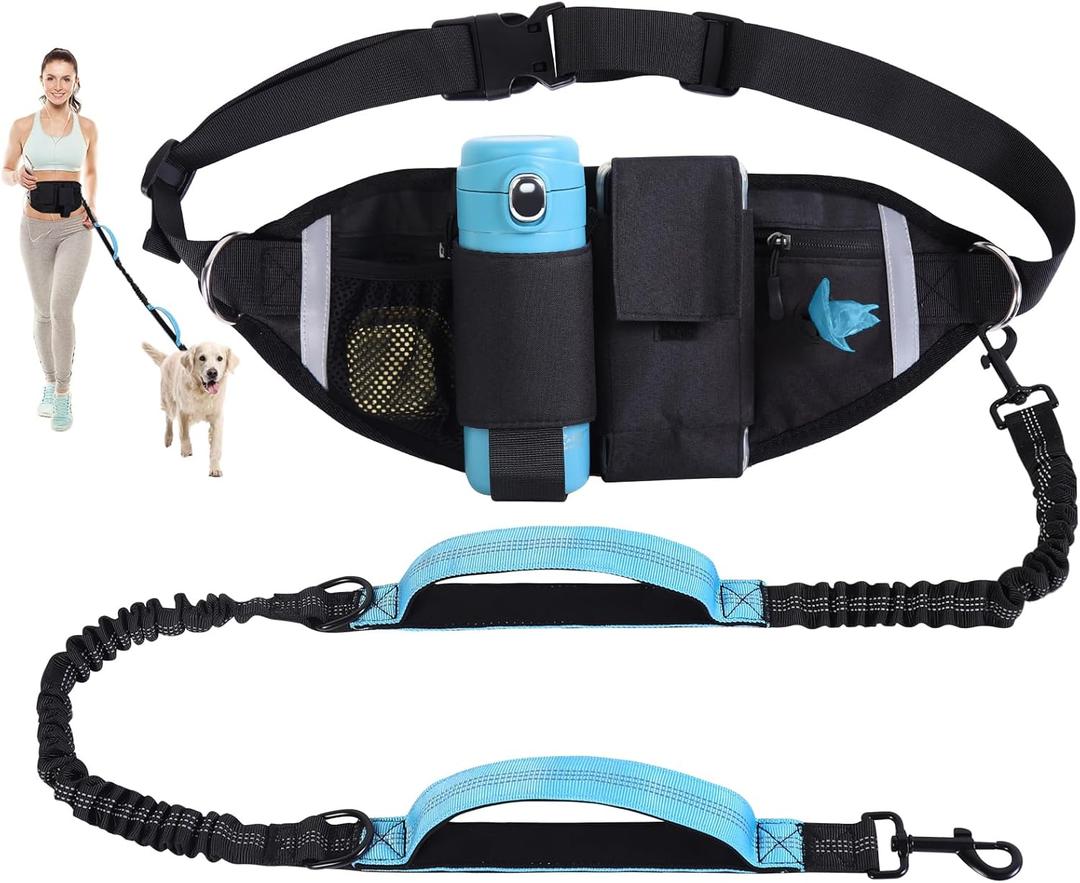 Hands Free Dog Leash, Waist Leash for Dog Walking, Running, Jogging, Waist Leashes with Adjustable Belt, Medium & Large Dogs Running Leashes Hands Free, Dual Padded Handles and Durable Bungee(Blue)