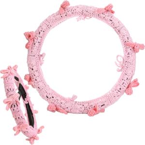 Coquette Pink Bow Crochet Steering Wheel Cover Handmade Pink Crochet Steering Wheel Cover with Bow Cute Car Accessories for Women