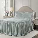 Lush Decor Ravello Pintuck Ruffle Skirt Bedspread Set - Luxe 3 Piece Ruffled Bedding Set - Traditional Glam & Farmhouse Inspired Bedroom Decor - King, Blue