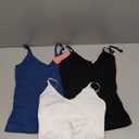 EUYZOU Womens Tummy Control Shapewear Tank Tops Seamless V-Neck Compression Tank Tops Body Shaper Camisole (Medium, Black/White/Blue 3pk)