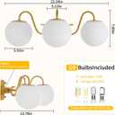 3 Lights Vintage Bathroom Vanity Light Fixtures Over Mirror, Brushed Gold Vanity Lights For Bathroom With Milk White Glass Globe Shade, Wall lights For Bedroom, Hallway, Dressing Table,Includ G9 Bulbs