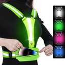 LED Reflective Light Up Safety Running Vest for Biking Walking at Night, LOYAL SEA High Visible Adjustable Running Light for Runners Rechargeable with Pouch, Reflective Running Belt Gear for Men Women (Green)