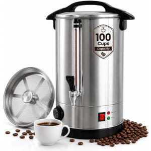 100 Cup Coffee Urn, 15L Stainless Steel Hot Beverage Dispenser