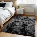 Zentavio Area Rugs for Living Room Small Carpet for Bedroom 3x5 Bedside Washable Soft Fluffy Shag Aesthetic Plush High Pile Throw Rug for Nursery Kids Room Dorm Room Tie-Dyed Black Grey
