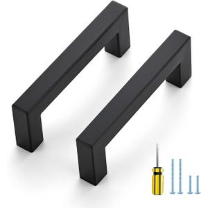 Ravinte 3 Pack Black Cabinet Pulls 3-1/2 Inch Square Cabinet Handles Matte Black Kitchen Hardware for Cabinet Drawer Pulls Come with Screwdriver