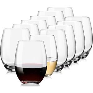 Stemless Wine Glasses Set of 12-15oz Red/White Wine Glasses, Crystal, Clear, Dishwasher Safe, Ideal for Daily Use, Birthday, Wedding, Home Party, Anniversary, Shower